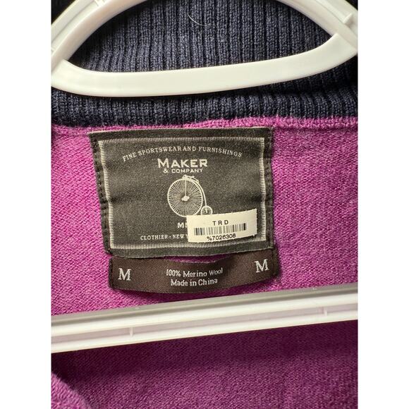 Maker & Company purple 100% merino wool 1/4 zip sweater womens medium preppy - Picture 2 of 4